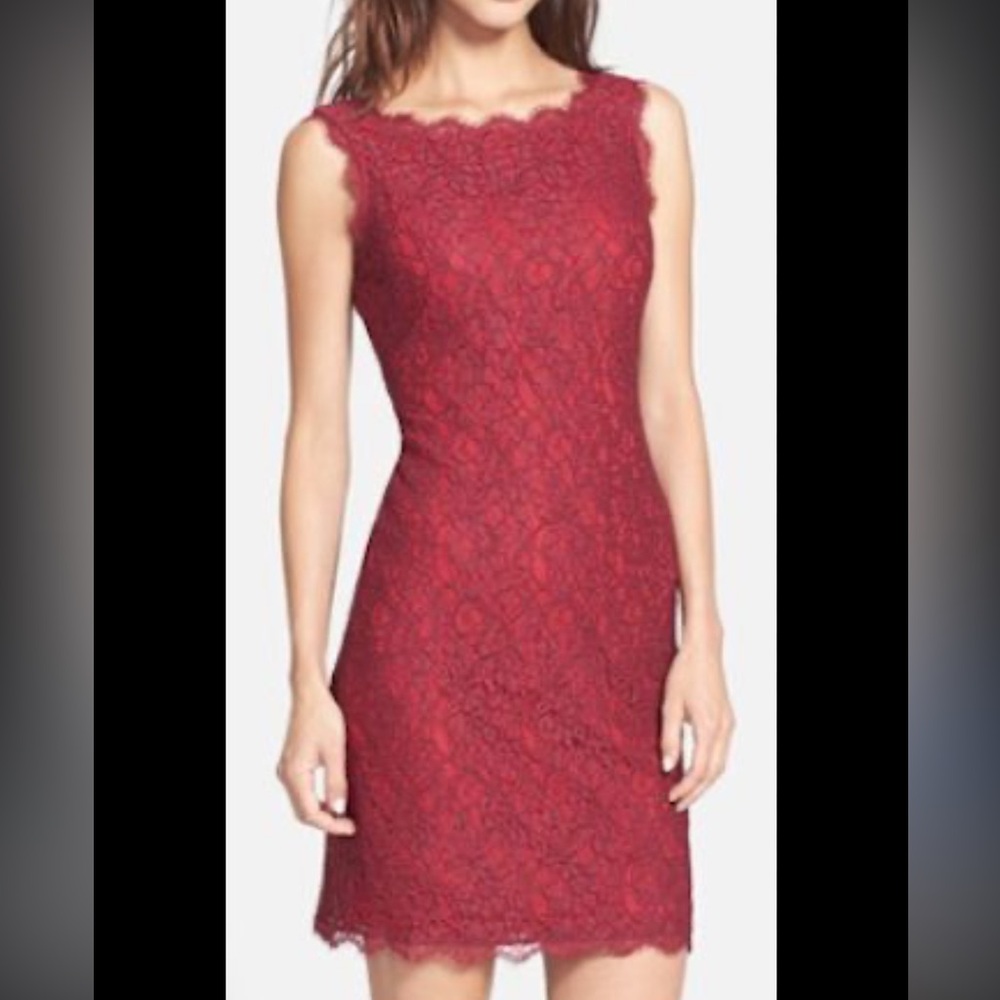 Adrianna Papell Strapless Red Lace Dress